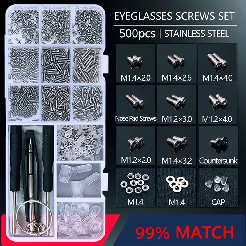 Nuts Mix - 500 st Brillen Zonnebril Reparatieset Gereedschap