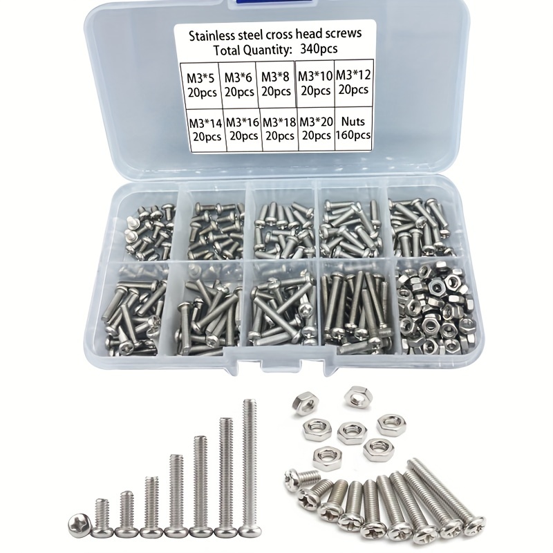 Nuts Mix - 340 stuks M3 roestvrijstalen Phillips kopschroef