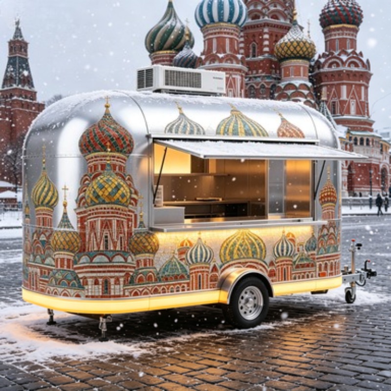 Food Snacks Delivery - Mini-ijsjeskar met complete keuken, mobiele snacktrailer,